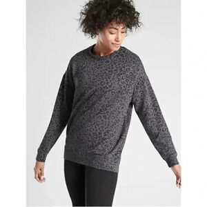 Athleta Black Gray Leopard Print Lycra Spandex Sweatshirt  Size M